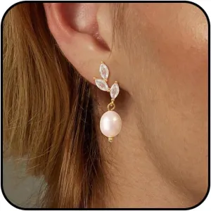 Gold Pearl Earrings for Women - 14K Gold Plated/Silver Dangle Hypoallergenic Lightweight Drop Earrings, Simple Stud Fashion Jewelry Gifts
