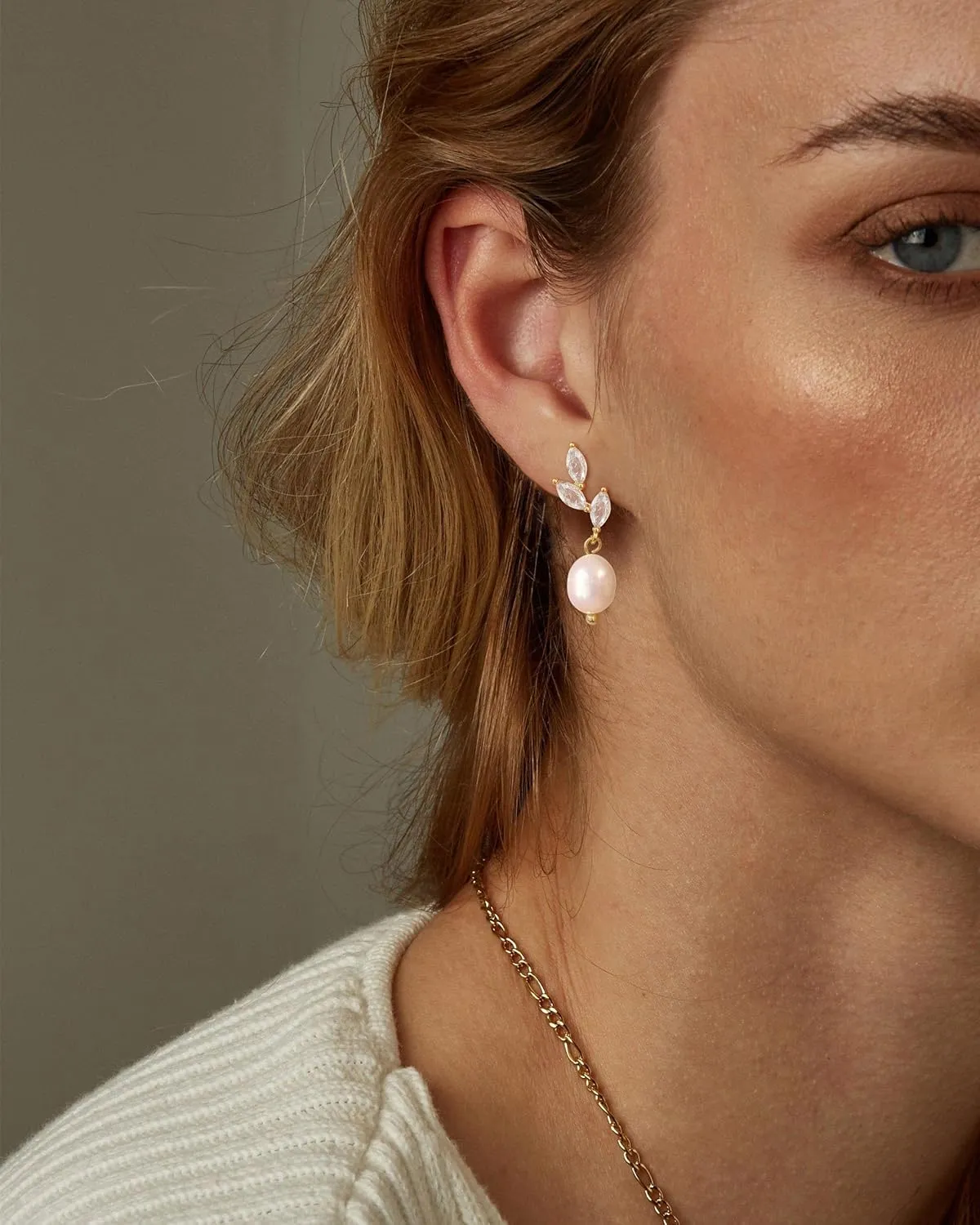 Gold Pearl Earrings for Women - 14K Gold Plated/Silver Dangle Hypoallergenic Lightweight Drop Earrings, Simple Stud Fashion Jewelry Gifts
