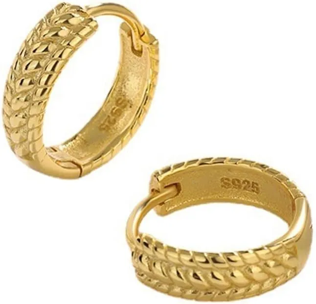 Gold Plated Sterling Silver | Swirl Shaped Gold Tone Stud Earrings | Thick Lightweight Gold Huggies Earrings