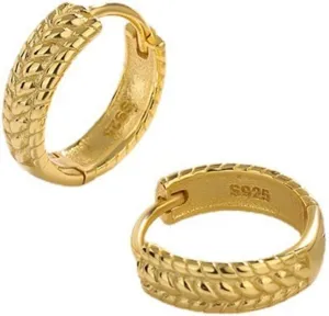 Gold Plated Sterling Silver | Swirl Shaped Gold Tone Stud Earrings | Thick Lightweight Gold Huggies Earrings