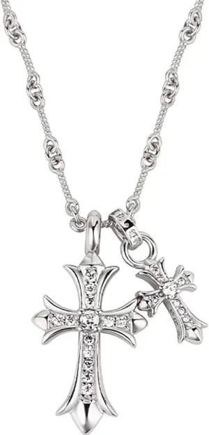 Gold Silver Double Cross Necklace Gothic Double Cross Pendant Necklace Dainty Zircon Cross Charm Link Chain Choker Religious Gifts Faith Jewelry Christmas Halloween Birthday Trend Jewelry Gift