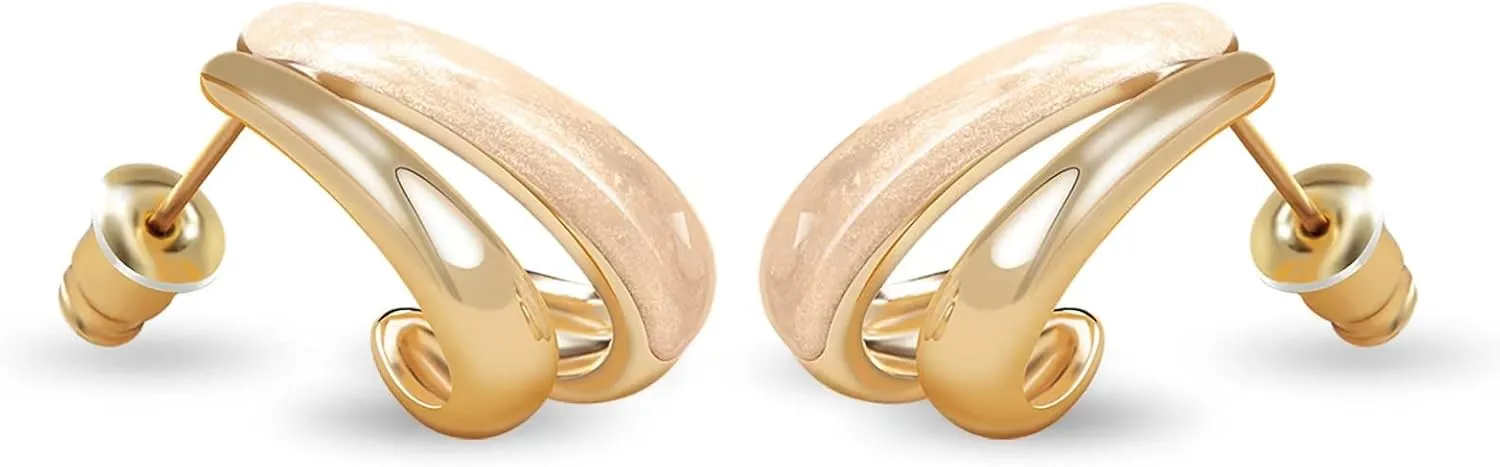 Gold Spiral Statement Open C Hoop Earrings for Women - 14k Gold Plated Earrings with Sterling Silver Post, Dainty Hypoallergenic Earrings Gift for Women