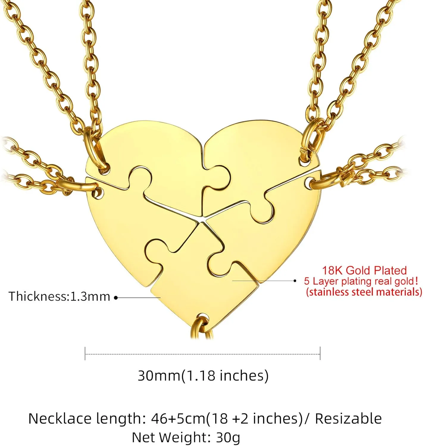 GOLDCHIC JEWELRY Puzzle Friendship Necklaces For Men Women, Stainless Steel Yin Yang Pendant Customized Heart Matching Necklace for 2/3/4/5/6 BFF Stitching Charm Jewelry For BFF Couple Family
