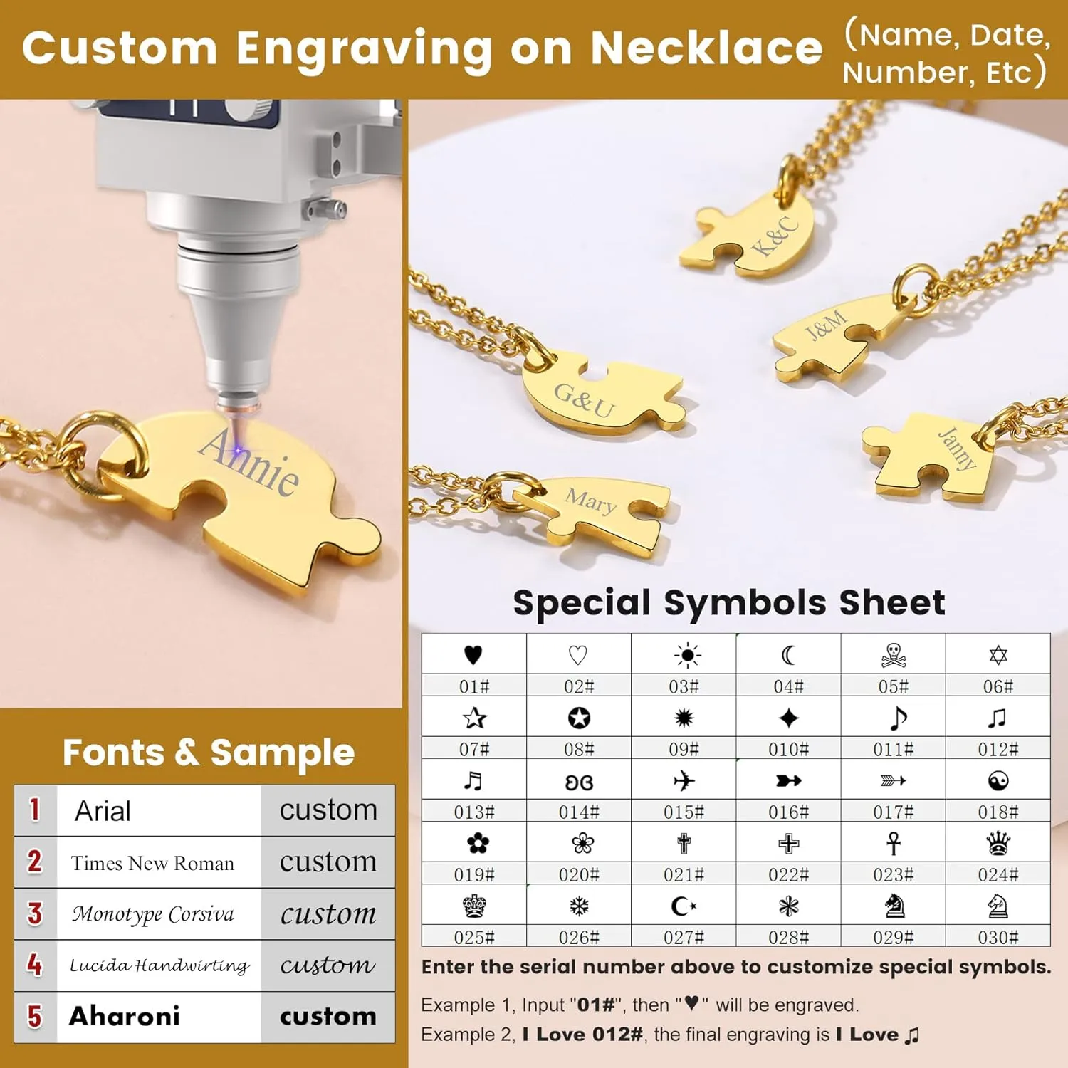 GOLDCHIC JEWELRY Puzzle Friendship Necklaces For Men Women, Stainless Steel Yin Yang Pendant Customized Heart Matching Necklace for 2/3/4/5/6 BFF Stitching Charm Jewelry For BFF Couple Family