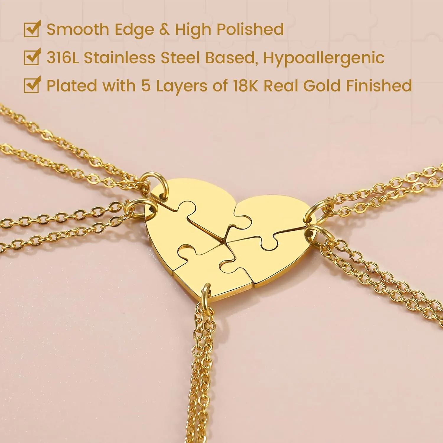 GOLDCHIC JEWELRY Puzzle Friendship Necklaces For Men Women, Stainless Steel Yin Yang Pendant Customized Heart Matching Necklace for 2/3/4/5/6 BFF Stitching Charm Jewelry For BFF Couple Family