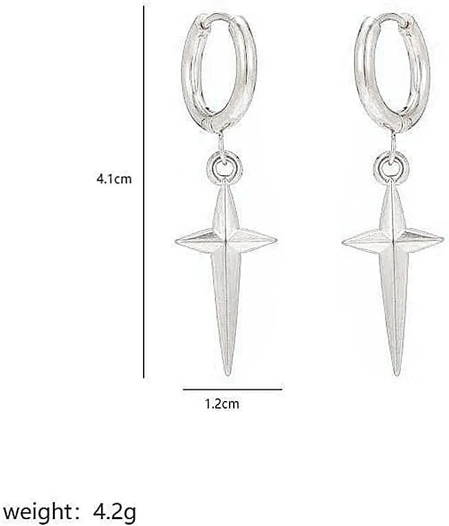 Gothic Grunge Star Hoop Dangle Earrings for Women,Silver Celestial Spike Huggie Earrings Y2k Statement Jewelry,Minimalist Halloween Christmas Gifts
