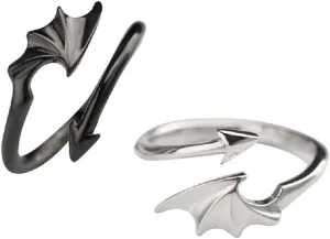 Gothic Vintage Angel Demon Wing Rings Couples Set Punk Angel Devil Wing Adjustable Rings for Men Women
