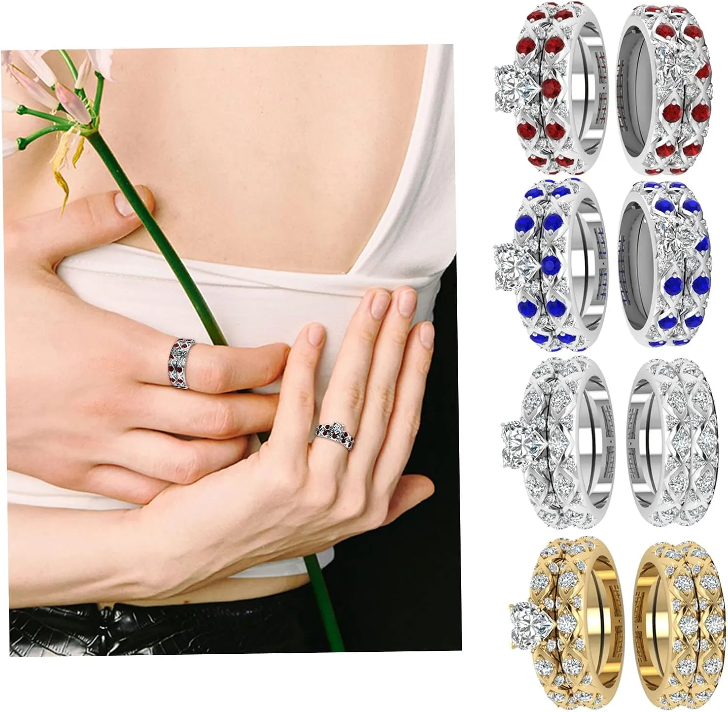 Gsdviyh36 Ring Peach Pattern American Inlaid Couple Ring Diamonds Zircon European Full and Heart Micro-Inlaid Diamonds Rings One Rings (RED, 8)
