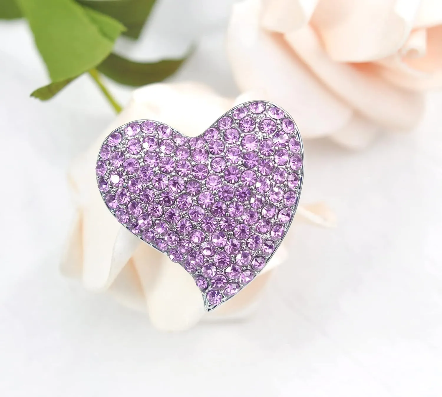 Gyn&Joy Silvery Tone Austrian Crystal Love Heart Brooch Pin BZ264