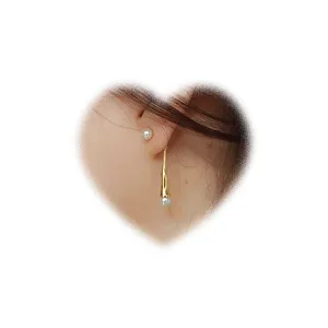 Handmade Teardrop Pearl Jacket Drop Earrings for Women Vintage Pearl Earrings Teardrop Dangle Earrings Gold Pearl Stud Earrings Pearl Front Back Earrings Jewelry for Girls Gifts (Gold)
