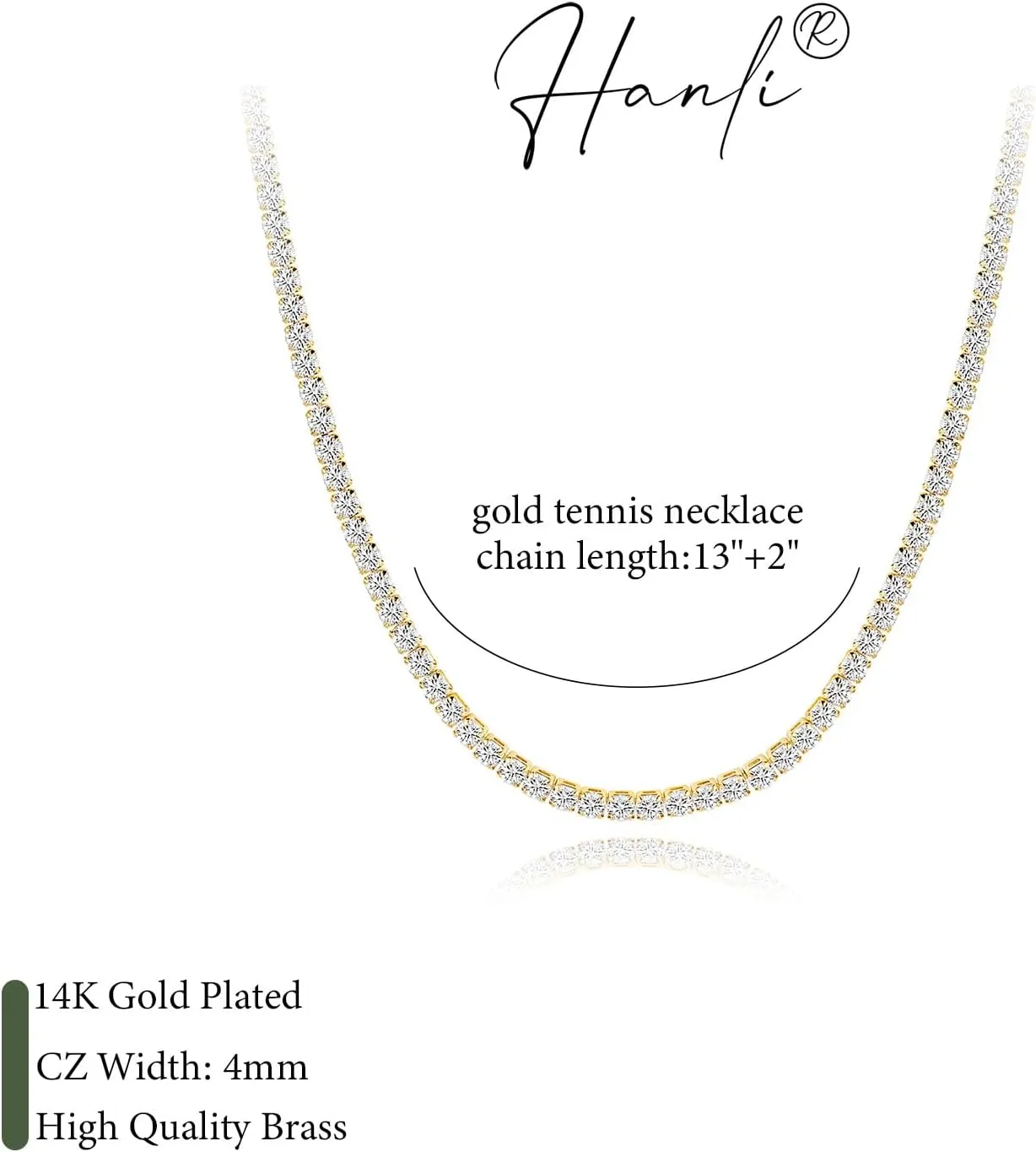 HANLI Tennis Choker Necklace 14K Gold/Silver Plated 2.5mm 3mm 4mm Classic Diamond Tennis Choker Necklace Dainty Sparking Cubic Zirconia Necklace Bridal Wedding Jewelry for Women