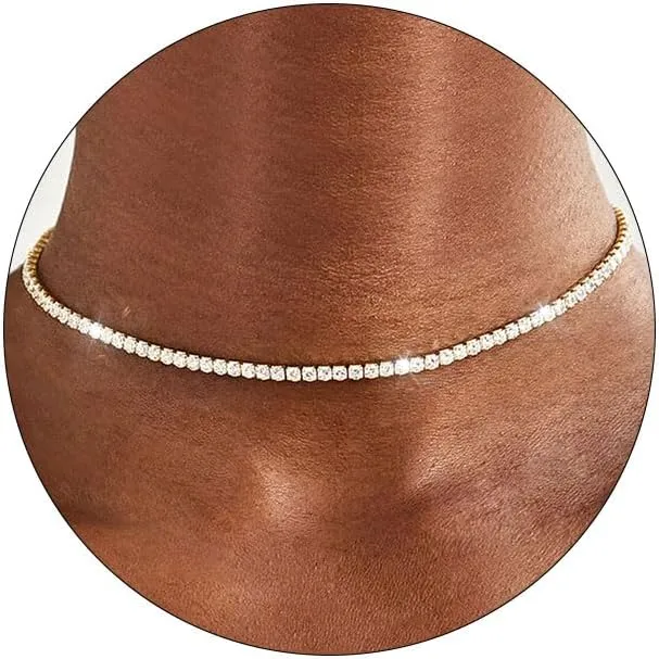 HANLI Tennis Choker Necklace 14K Gold/Silver Plated 2.5mm 3mm 4mm Classic Diamond Tennis Choker Necklace Dainty Sparking Cubic Zirconia Necklace Bridal Wedding Jewelry for Women