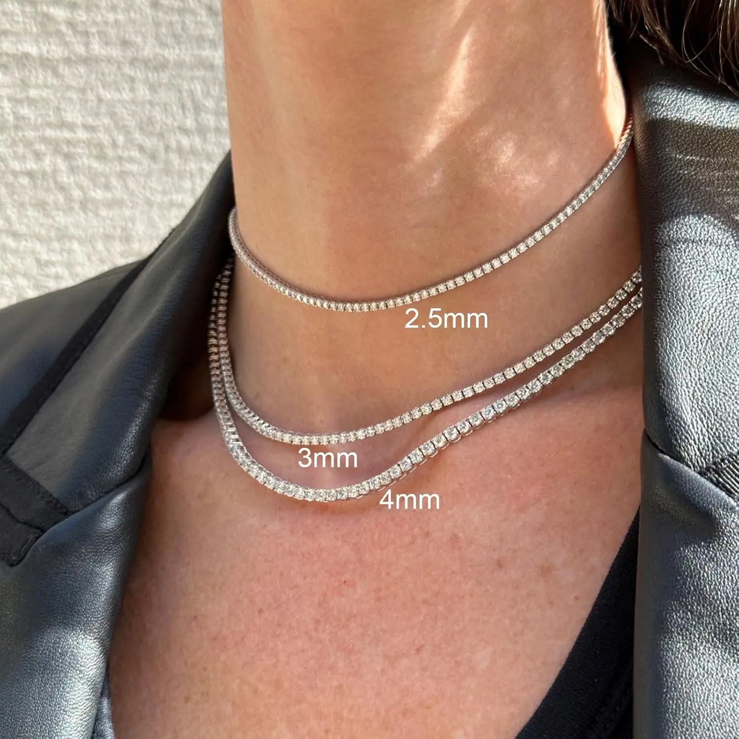 HANLI Tennis Choker Necklace 14K Gold/Silver Plated 2.5mm 3mm 4mm Classic Diamond Tennis Choker Necklace Dainty Sparking Cubic Zirconia Necklace Bridal Wedding Jewelry for Women