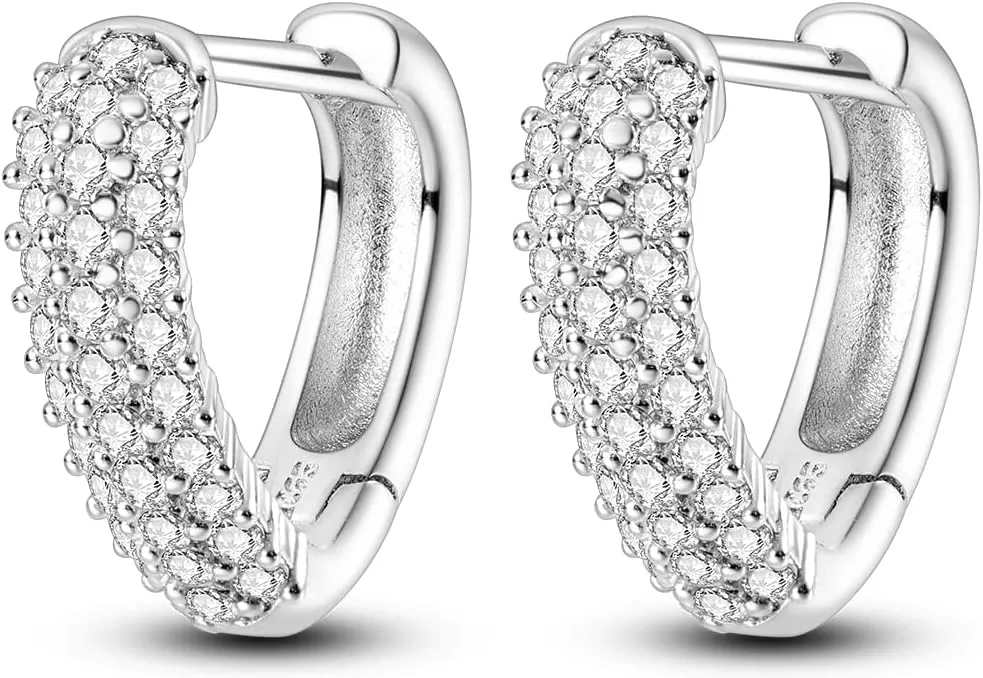 Hapour 925 Sterling Silver Hoop Earrings for Women Teen, Hypoallergenic Huggie Earrings with Platinum Cubic Zirconia, Diamond Jewelry Gift Ideal (Heart earring)