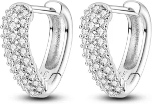 Hapour 925 Sterling Silver Hoop Earrings for Women Teen, Hypoallergenic Huggie Earrings with Platinum Cubic Zirconia, Diamond Jewelry Gift Ideal (Heart earring)