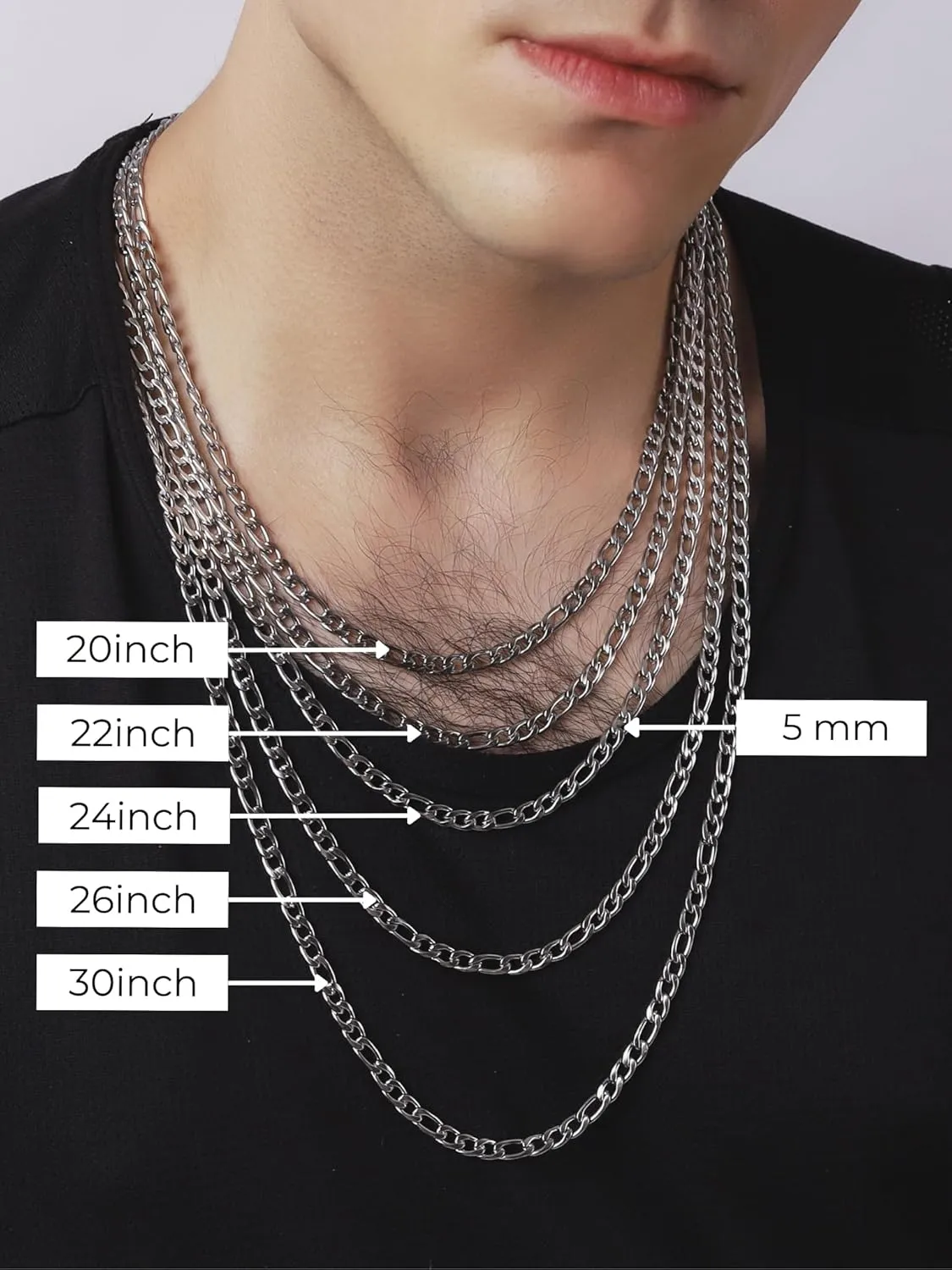 HAQUIL Stainless Steel Figaro Link Chain Necklace, Jewelry Gift for Men and Women 16/18/20/22/24/26/28/30inch 4/5/6/7/8mm