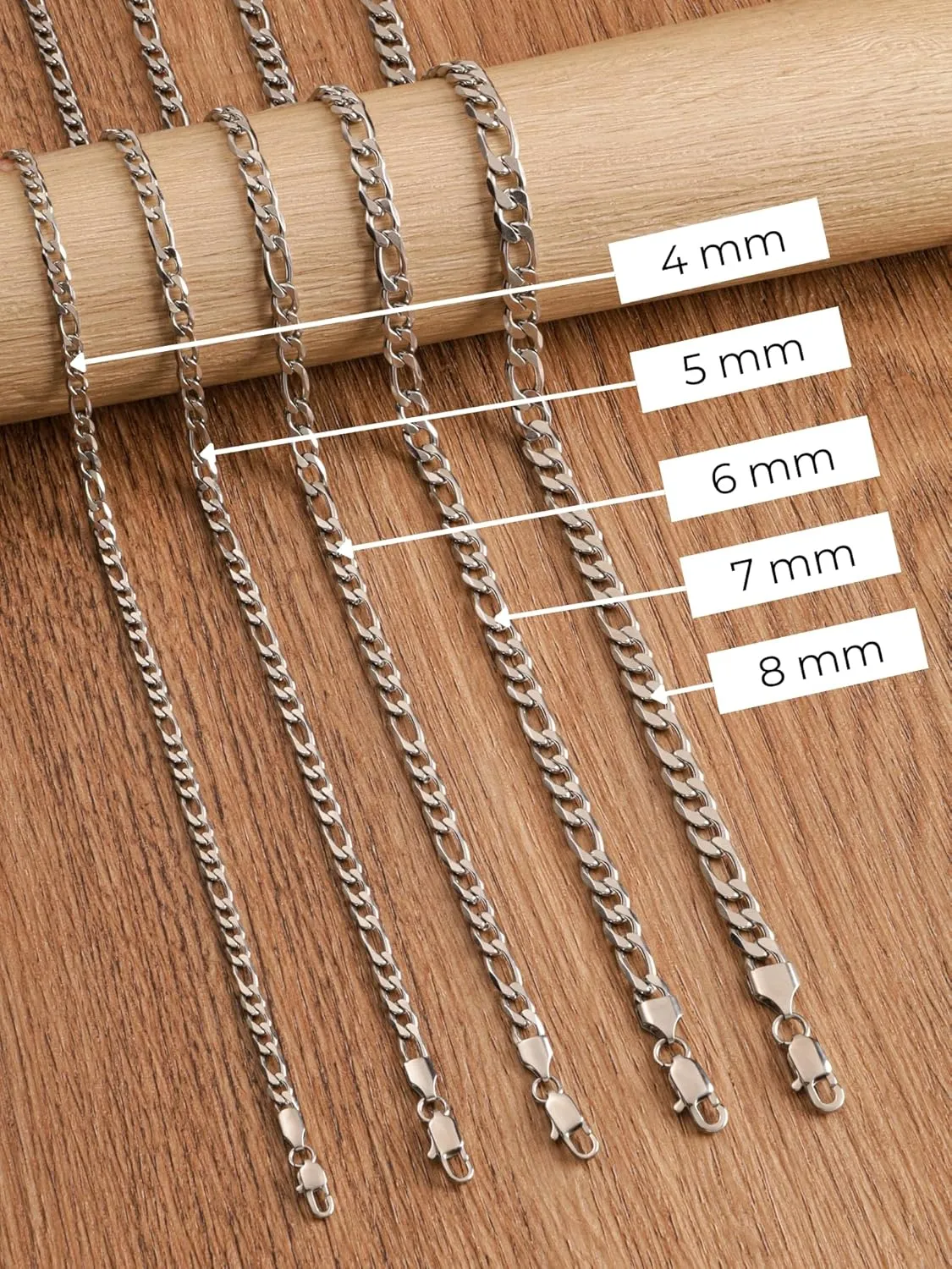 HAQUIL Stainless Steel Figaro Link Chain Necklace, Jewelry Gift for Men and Women 16/18/20/22/24/26/28/30inch 4/5/6/7/8mm