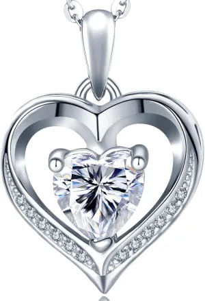 Heart Necklaces for Women Plated 18K Gold Birthstone Pendant Necklace Anniversary Birthday Jewelry Gift for Women Wife Mom Girlfriend Her Christmas Fine Jewelry Gift