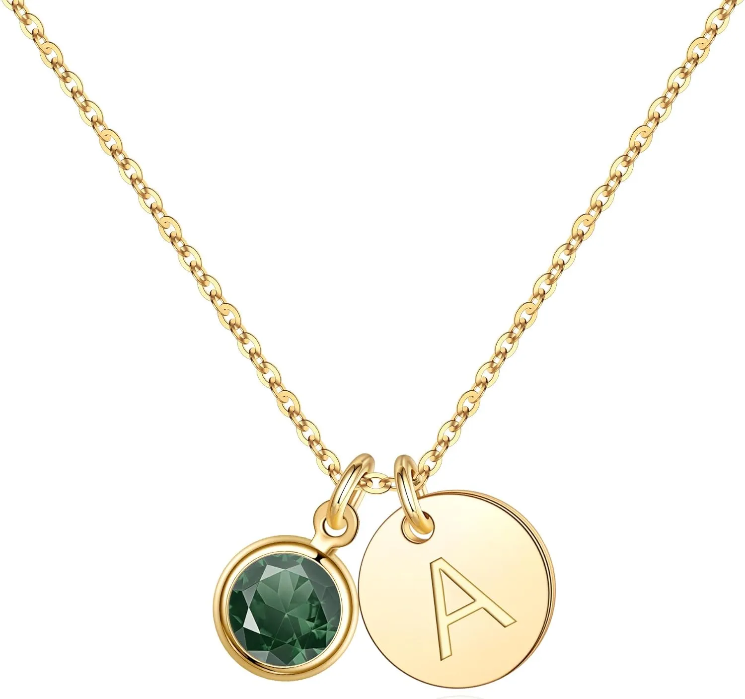 Hidepoo Graduation Gifts for Women Girls - Initial Birthstone Necklace for Girl, 14K Gold Plated Disc Letter Necklace Personalized Birthstone Initial Necklaces Birthday Gift for Female Teens Mom