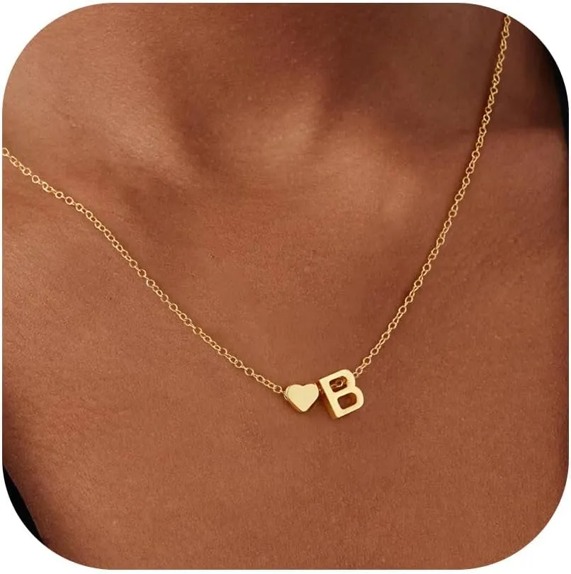 High School Graduation Gifts - 14K Gold Initial Necklace, Heart Initials Necklaces for Women, Dainty Tiny Gold Necklace Woman Jewelry, Birthday Gift for Mom