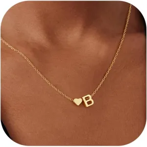 High School Graduation Gifts - 14K Gold Initial Necklace, Heart Initials Necklaces for Women, Dainty Tiny Gold Necklace Woman Jewelry, Birthday Gift for Mom