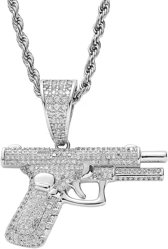 Hiphop Personality Trendy Men's Necklace Full Crystal Blessed Letters Luck Necklace Golden Hip Hop Rock Gun Necklace for Teen Boys