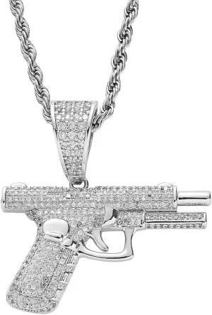Hiphop Personality Trendy Men's Necklace Full Crystal Blessed Letters Luck Necklace Golden Hip Hop Rock Gun Necklace for Teen Boys