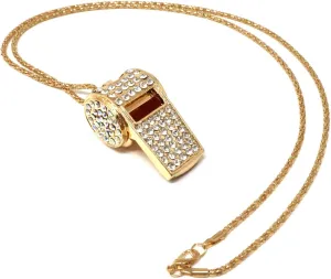 Honbay 1PCS Rhinestone Whistle Long Sweater Chain Gold Plated Whistle with Crystal Cap Pendant Long Sweater Necklace for Women Jewelry Gifts