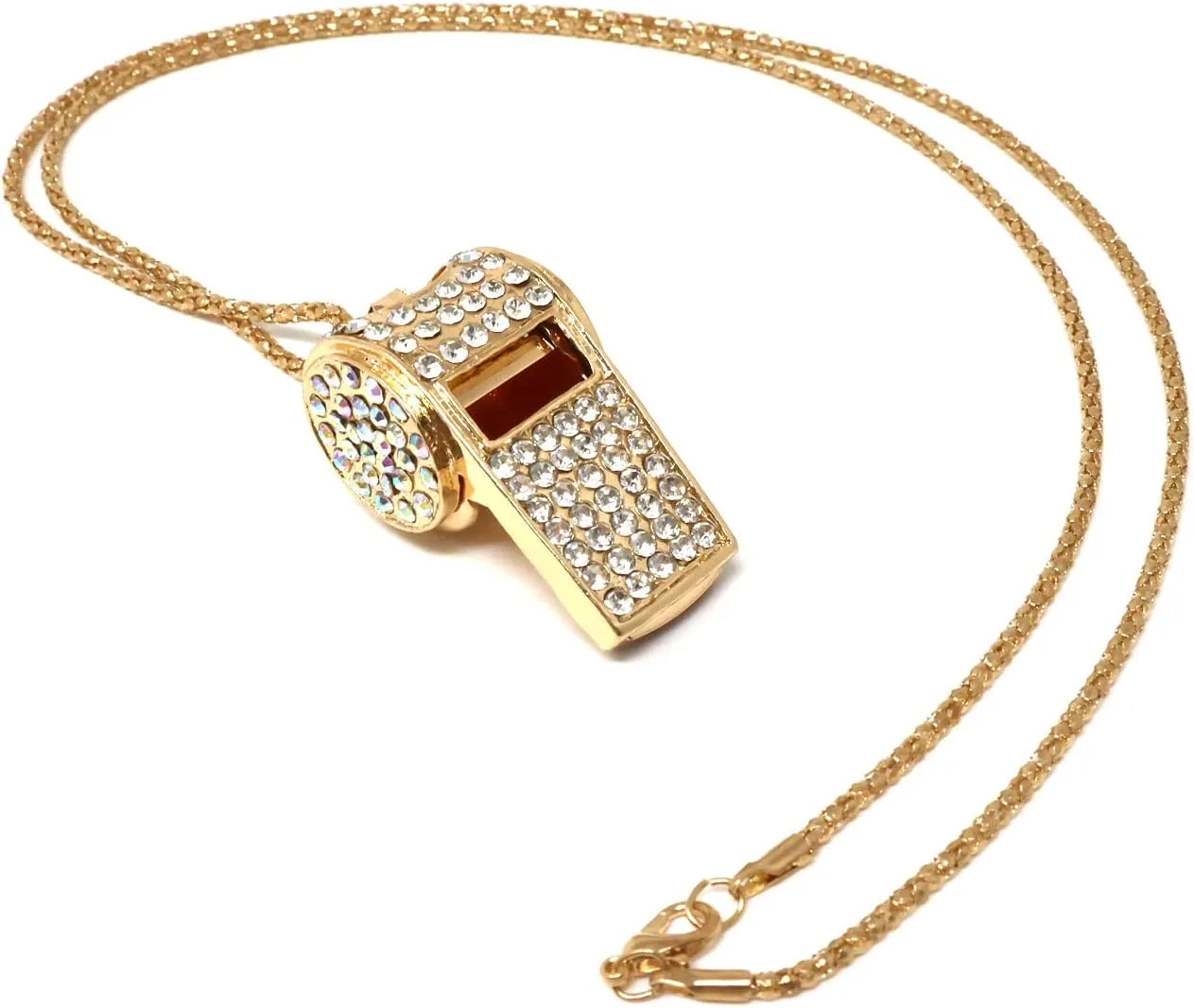 Honbay 1PCS Rhinestone Whistle Long Sweater Chain Gold Plated Whistle with Crystal Cap Pendant Long Sweater Necklace for Women Jewelry Gifts