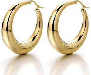Hoop Earrings for Women Hypoallergenic Stainless Steel Earrings Lightweight Trendy Chunky Hoops