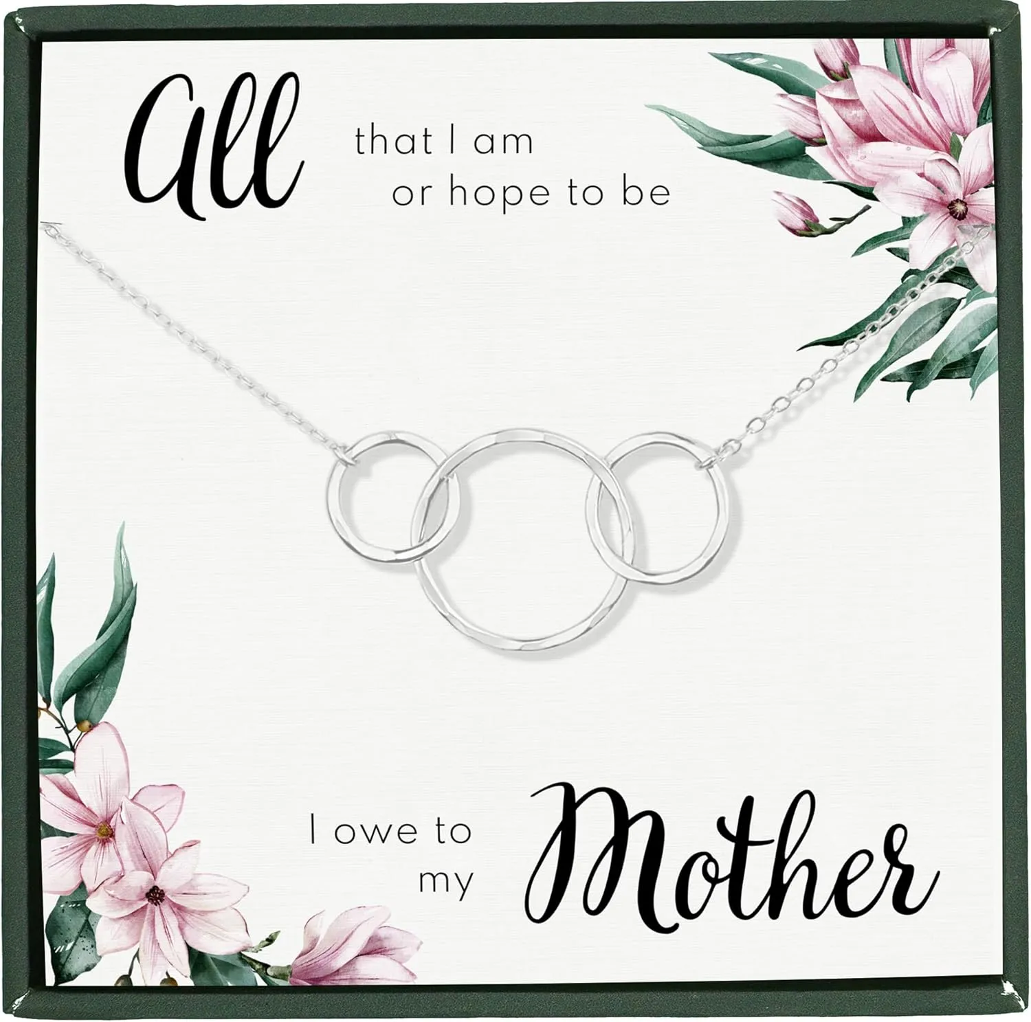 HOPE LOVE SHINE Mother Gift from Son - Mom and Son Necklace, Jewelry 16 2", Sterling Silver, 3 Interlocking Rings