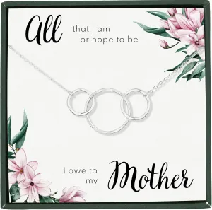 HOPE LOVE SHINE Mother Gift from Son - Mom and Son Necklace, Jewelry 16 2", Sterling Silver, 3 Interlocking Rings