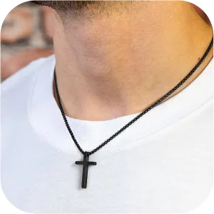 IEFSHINY Gifts for Men Boys - Stainless Steel Cross Pendant Chain Necklaces for Men, Mens 16-30 Inches Chain Gold Silver Black Cross Necklace Jewelry Gifts