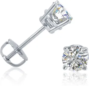 IGI Certified 1/2ct TW Round Real Diamond Stud Earrings for Women in 14K White Gold or Yellow Gold with Screw Backs