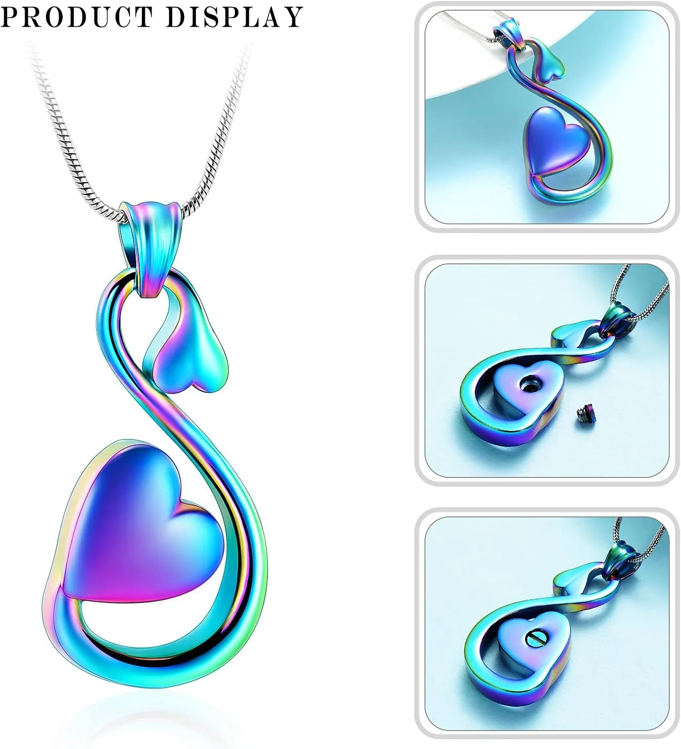 Infinity Heart Urn Necklace for Ashes Cremation Jewelry for Women Men Stainless Steel Memorial Necklaces Ash Holder for Human Pets Keepsake Jewelry for Loved Ones with Fill Tool