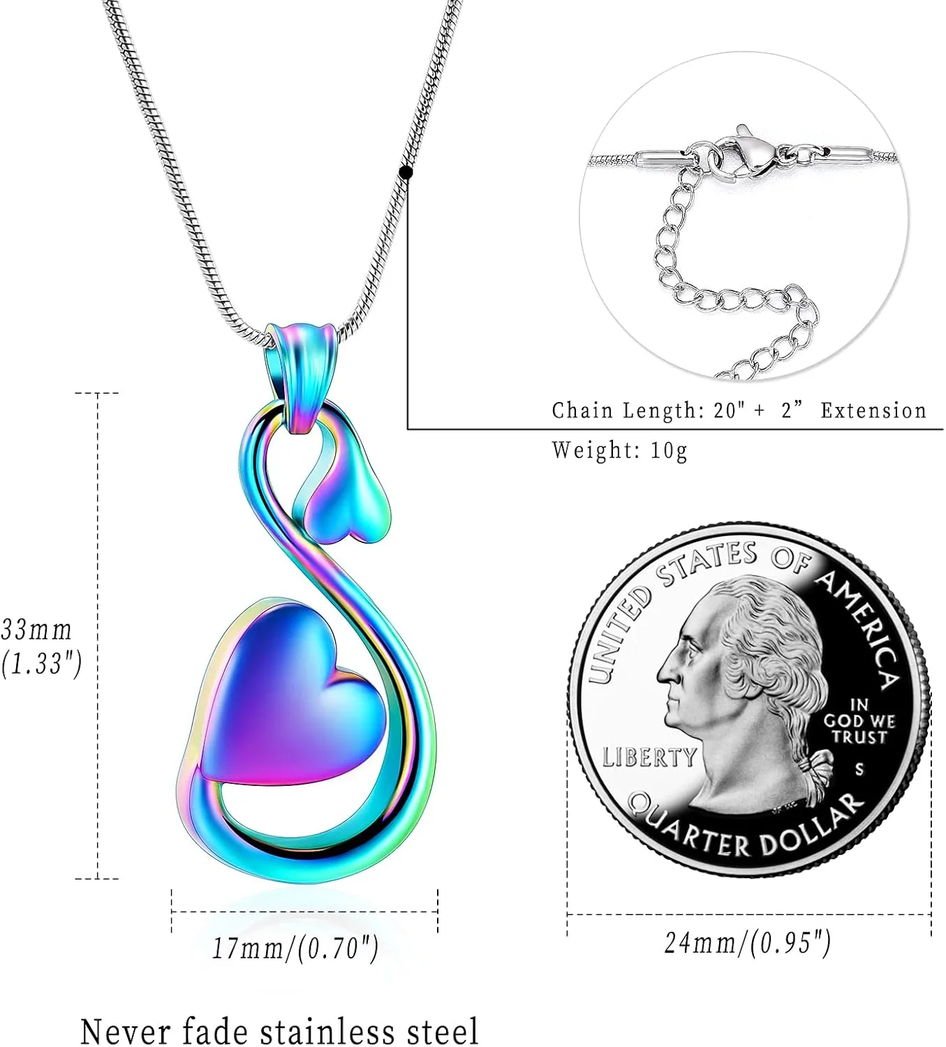 Infinity Heart Urn Necklace for Ashes Cremation Jewelry for Women Men Stainless Steel Memorial Necklaces Ash Holder for Human Pets Keepsake Jewelry for Loved Ones with Fill Tool