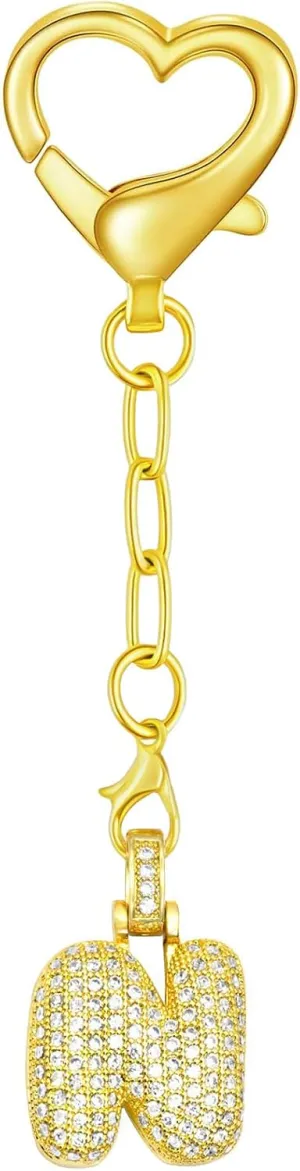 Initial Letter Keychain for Women Gold Cute Heart Keyrings for Wallet Backpack Bag Charm Car Key Chain Accessories
