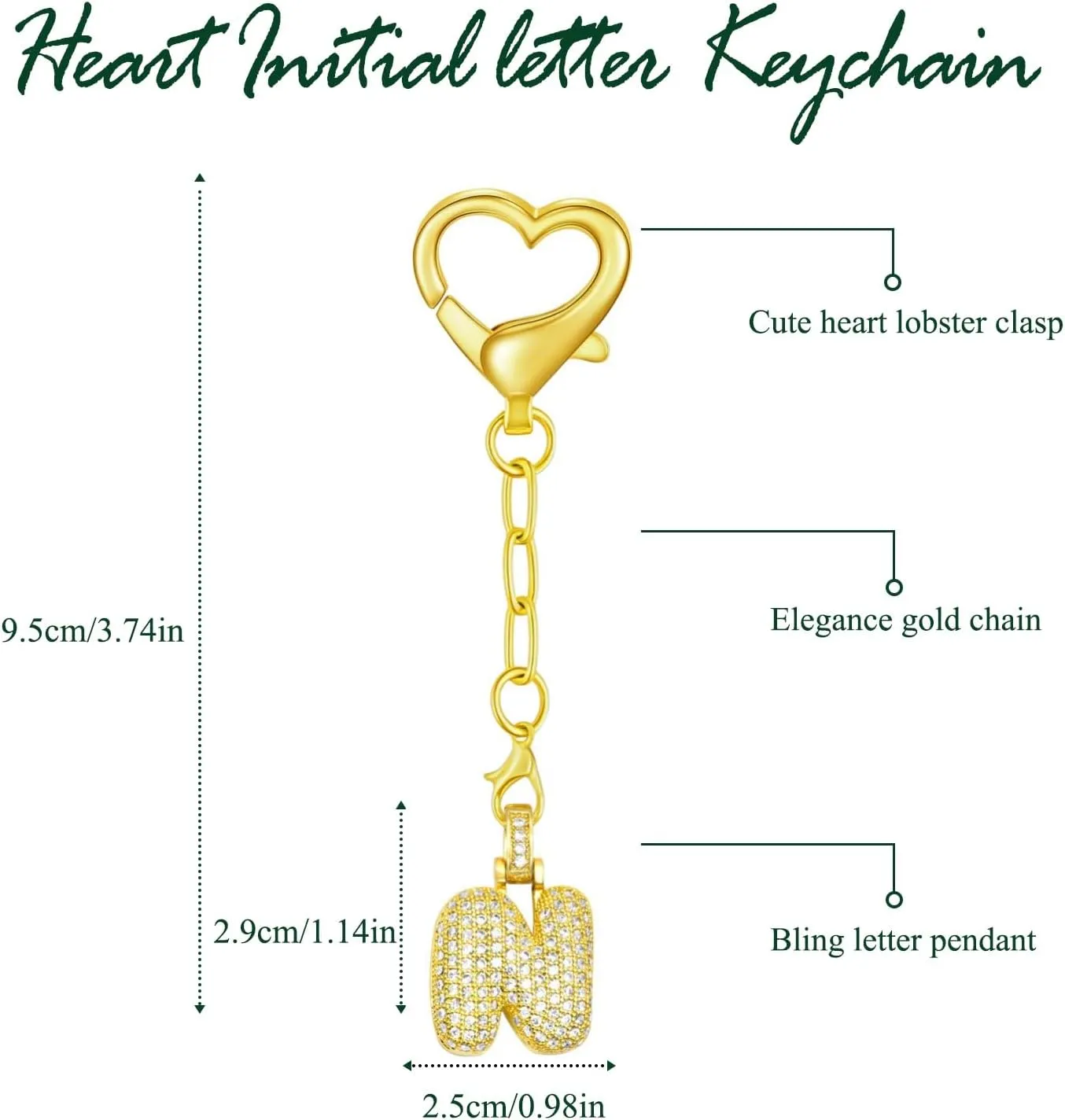 Initial Letter Keychain for Women Gold Cute Heart Keyrings for Wallet Backpack Bag Charm Car Key Chain Accessories