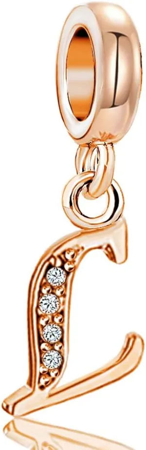 Initial Letters A-Z Rose Gold Plated Alphabet Birthday Birthstone Womens Beads Charms for Bracelets Mom Wife Sister Jewelry