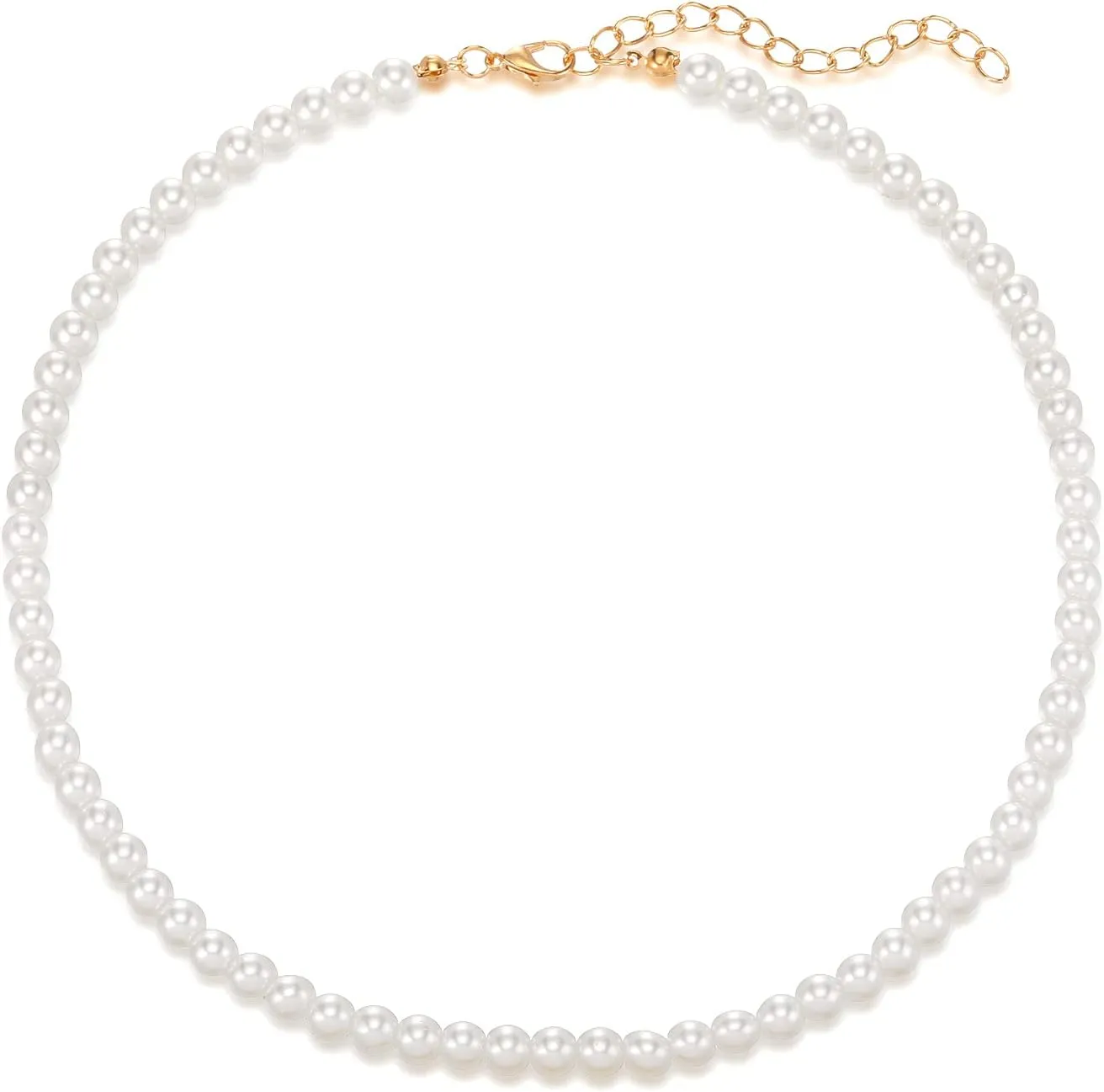 JANEIN Round Pearl Necklace | White Faux Pearl Necklace | Imitation Pearl Choker for Women | Wedding Jewelry (4mm-10mm)