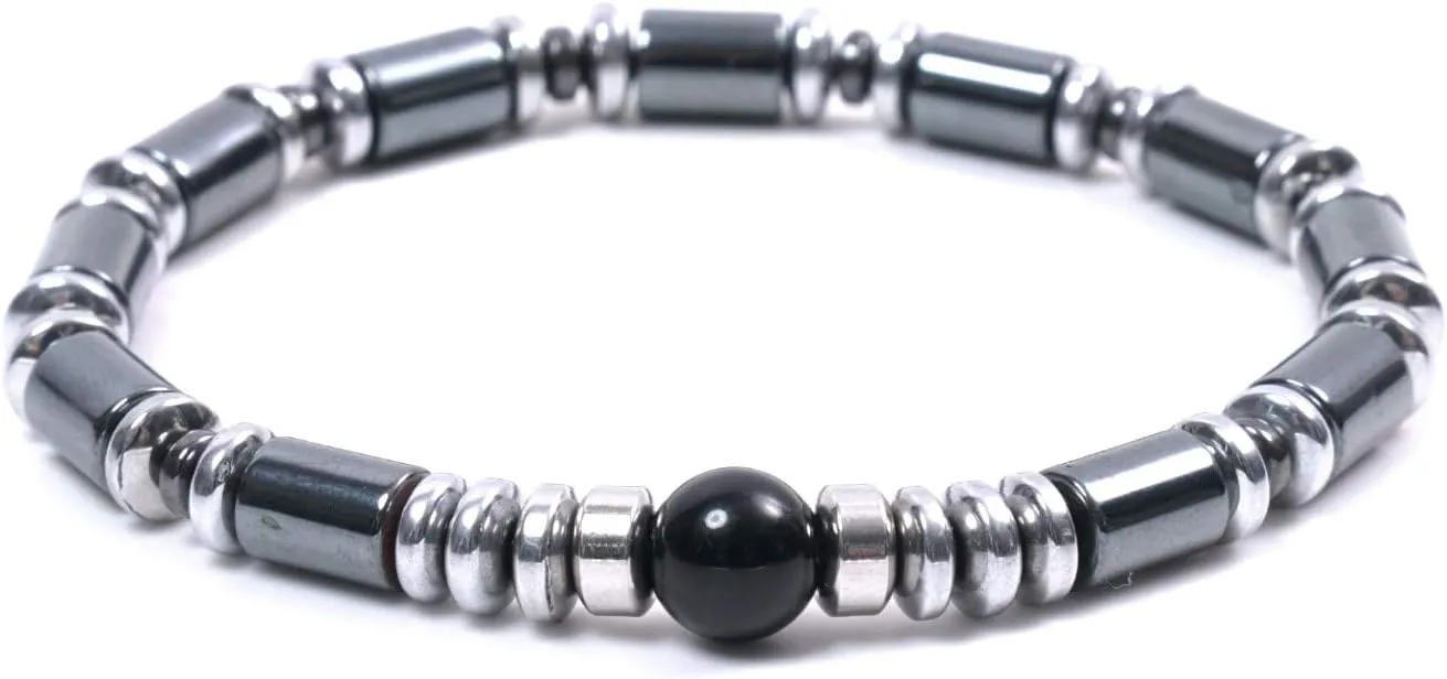 JBANS Hematite 486 Healing Stones Beaded Stretch Bracelet 2 size for men. Good Luck Therapy Bracelets. Strong Elastic Sring