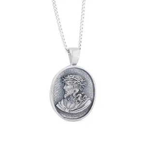 Jesus Oval Pendant, Messiah Necklace, Christ Necklace, Silver Religious Pendant, Gold Plated Jesus Jewelry, Handmade Christian Pendant