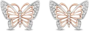 Jewelili Enchanted Disney Fine Jewelry 10K rose gold and sterling silver 1/10 cttw natural white round diamond butterfly mulan butterfly earrings