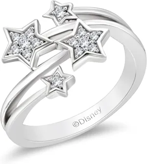 Jewelili Enchanted Disney Fine Jewelry Sterling Silver 1/10 Cttw Natural White Diamond Tinkerbell Disney Ring