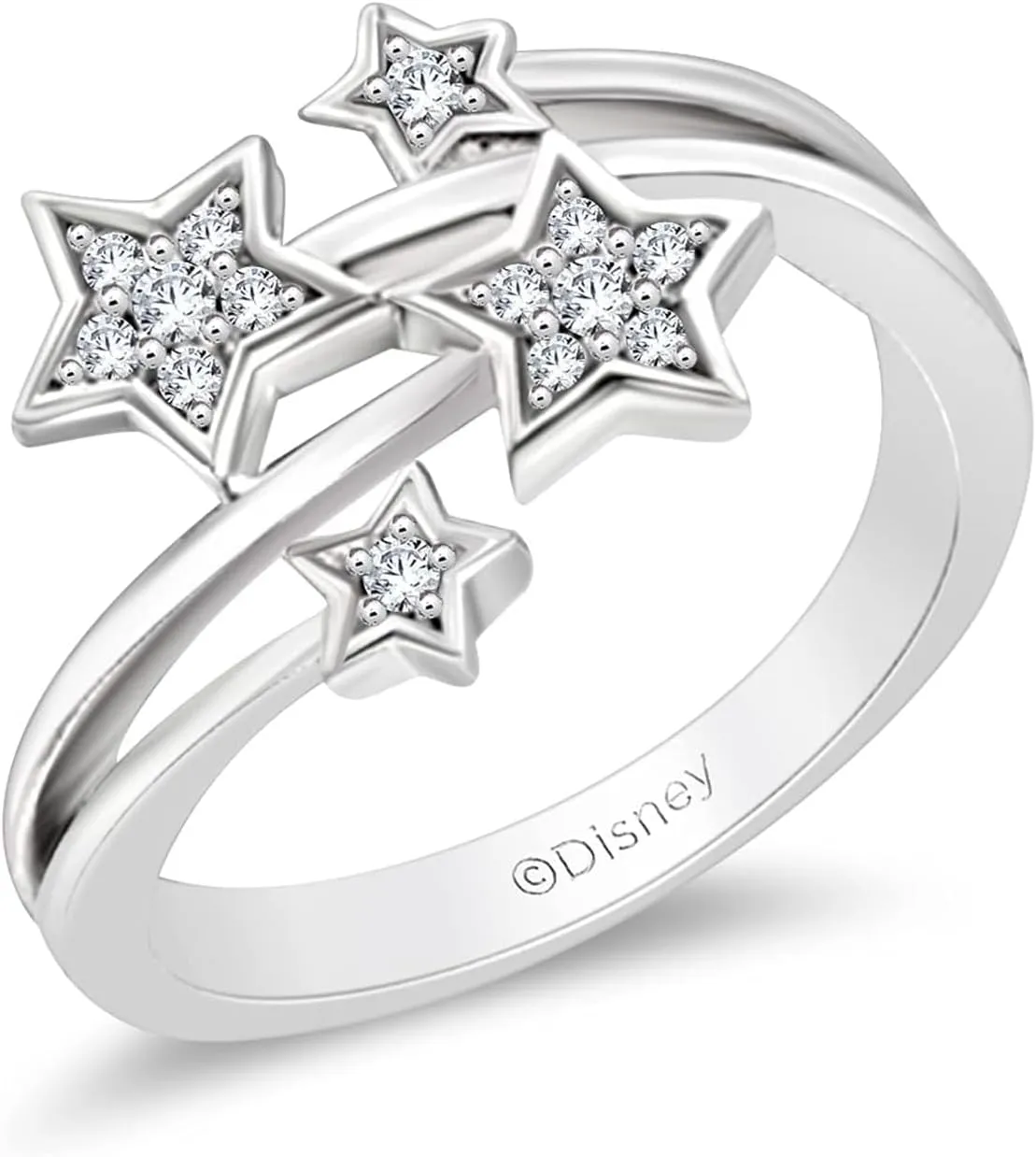 Jewelili Enchanted Disney Fine Jewelry Sterling Silver 1/10 Cttw Natural White Diamond Tinkerbell Disney Ring