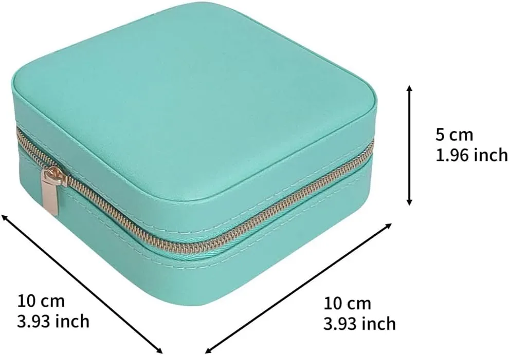 Jewelry Case with Mirror, Small Travel Jewelry Organizer, Portable Mini Storage Box for Rings, Earrings, Necklaces, Gift for Mother Mom, Girl, Daughter, Sisters, Bridesmaids, Mother's Day Gift (Blue)