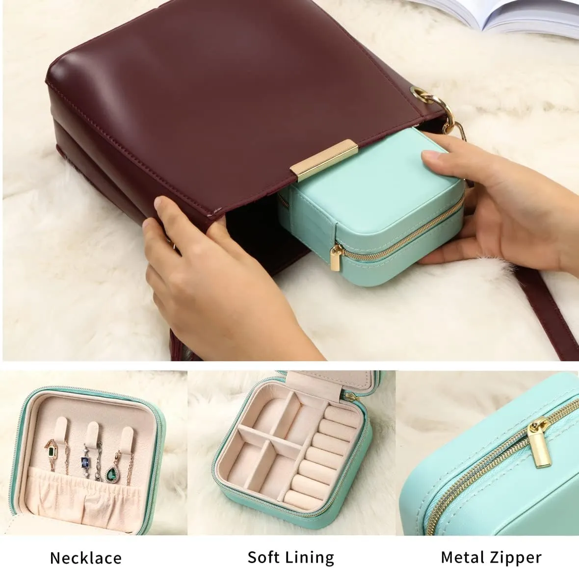 Jewelry Case with Mirror, Small Travel Jewelry Organizer, Portable Mini Storage Box for Rings, Earrings, Necklaces, Gift for Mother Mom, Girl, Daughter, Sisters, Bridesmaids, Mother's Day Gift (Red)