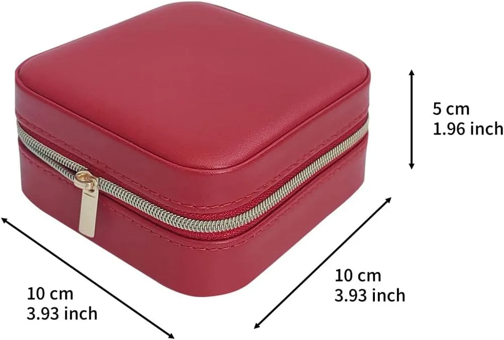 Jewelry Case with Mirror, Small Travel Jewelry Organizer, Portable Mini Storage Box for Rings, Earrings, Necklaces, Gift for Mother Mom, Girl, Daughter, Sisters, Bridesmaids, Mother's Day Gift (Red)