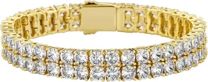 JINAO 2 Row Tennis Bracelet Iced Out Bling Cubic Zirconia Lab Simulated Diamond Bracelet14K Gold Plated Wrist Chain Hip Hop Jewelry for Men Women