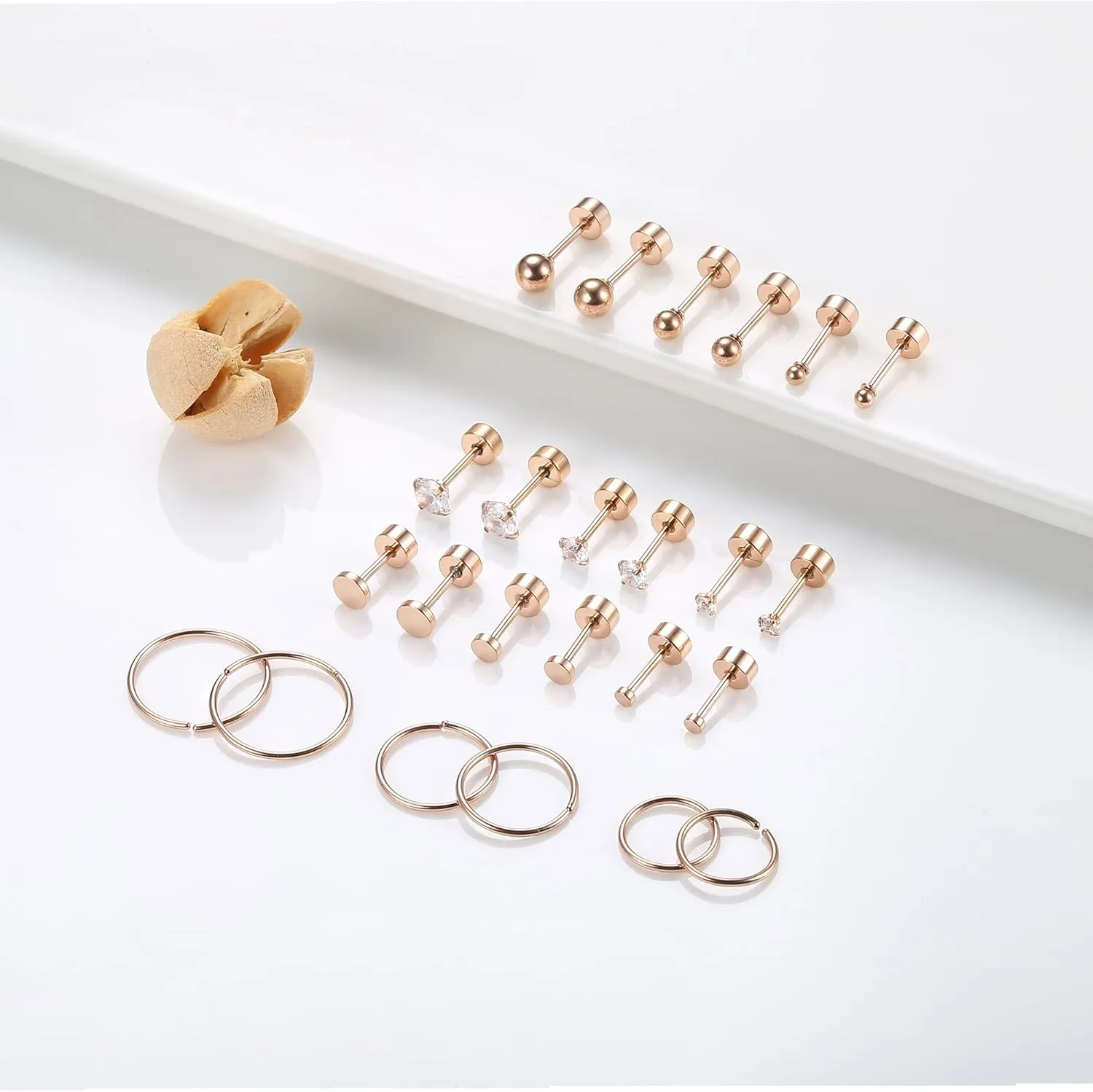 JOERICA Small Tiny Stud Hoop Earring 14K Gold Stud Earrings Stainless Steel Earring for Women Multiple Piercing Cartilage Stud Earrings Flat Back Earrings Set